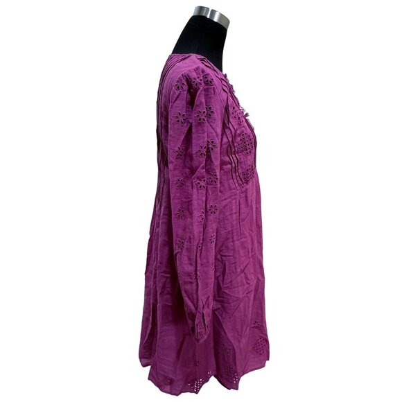Sundance Chantae Eyelet Dress Womens S Raspberry Pink Purple Pintuck Lace Alabas - Picture 7 of 16